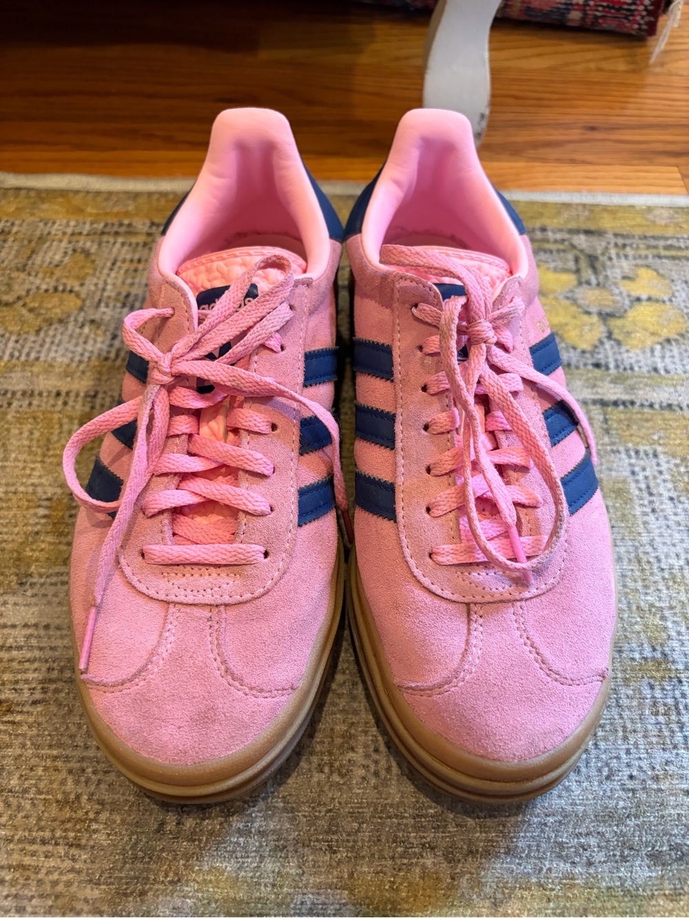 adidas gazelle Pink Suede Sneakers with Navy Stripes